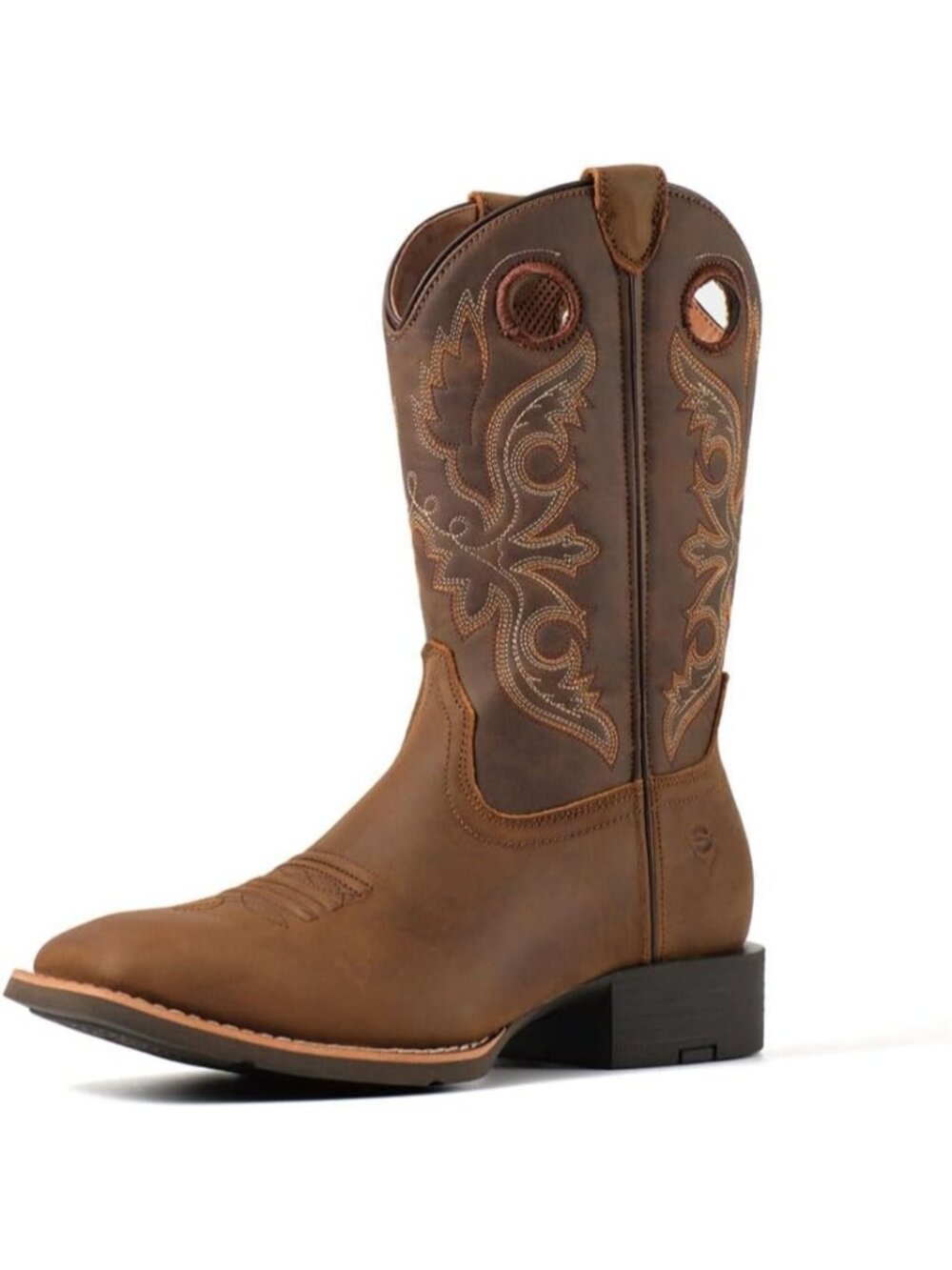 Men's Chocolate Leather Mid-Calf Square Toe Block Heel Cowboy Western Boots